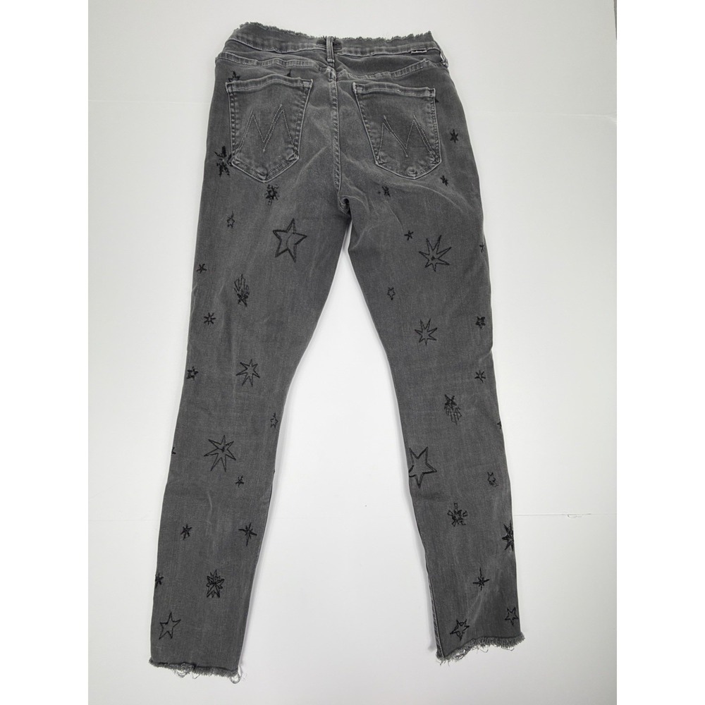 MOTHER Gray Star Embroidered Raw Hem Skinny Jeans Womens 27 Ankle Denim - Picture 3 of 9